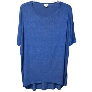 LULAROE SHORT SLV PULL-OVER RND NECK T-SHIRT/TOP, WOMENS, L (EXTRA LONG), BLUE